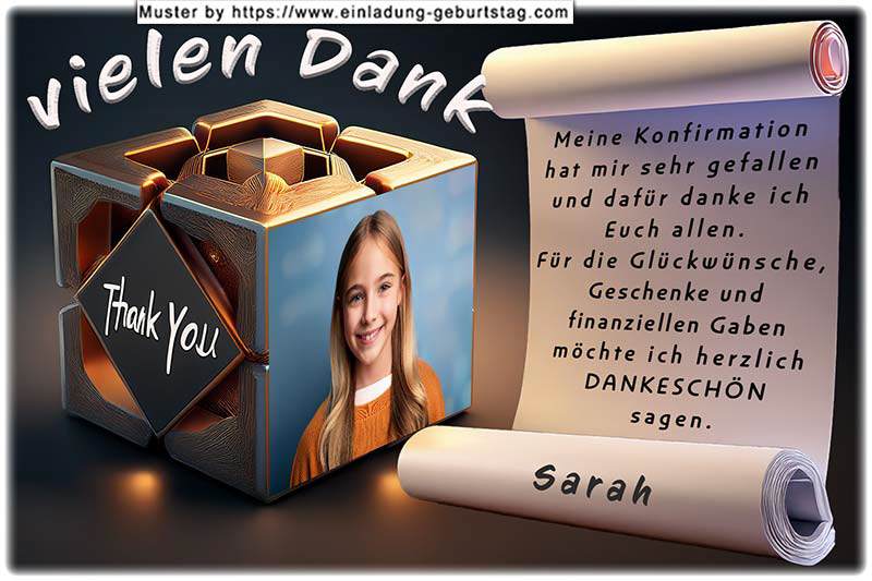 Die Danksagungskarte zur Konfirmation mit deinem Foto in einem Fenster