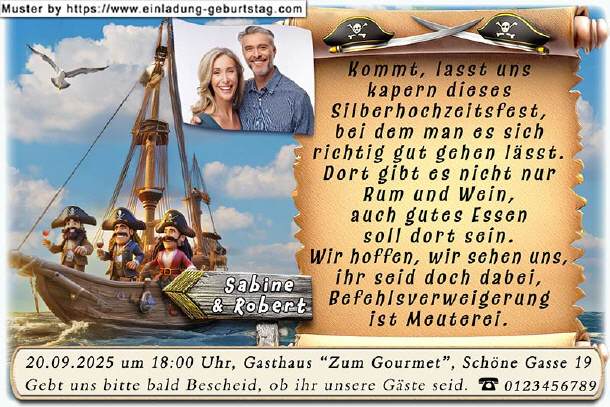 Einladung Silberhochzeit Foto - Piratenschiff