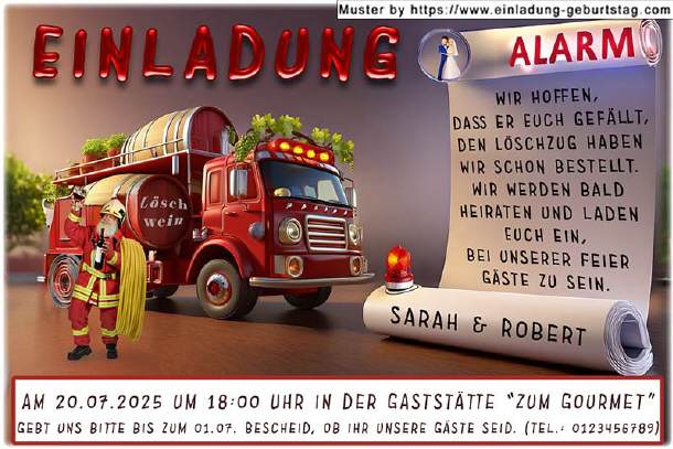 Hochzeitseinladung lustig - der Feieralarm
