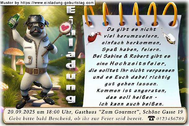 Hochzeitseinladung lustig - der Mops