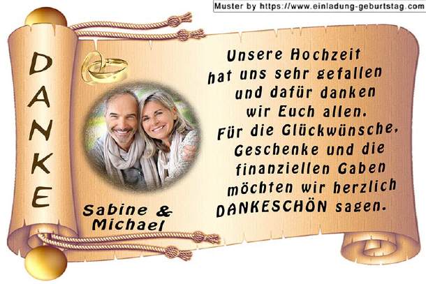 Dankeskarte Hochzeit - Foto auf Schriftrolle