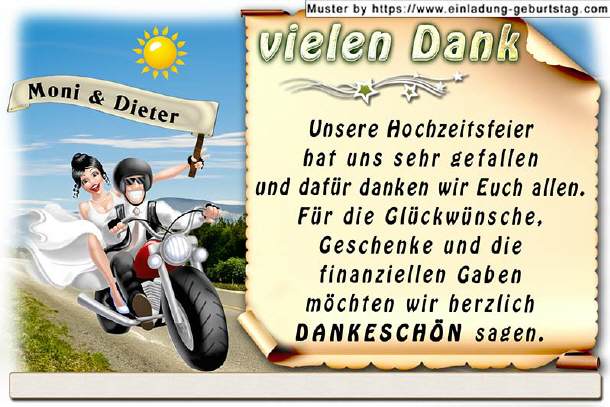 Dankeskarte Hochzeit - Paar auf Motorrad