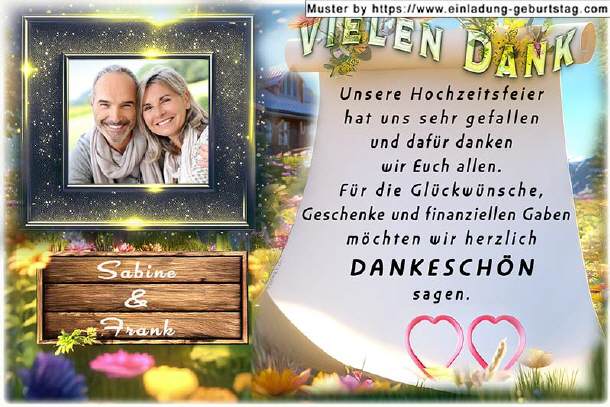 Dankeskarte Hochzeit - Foto im Glitzerrahmen