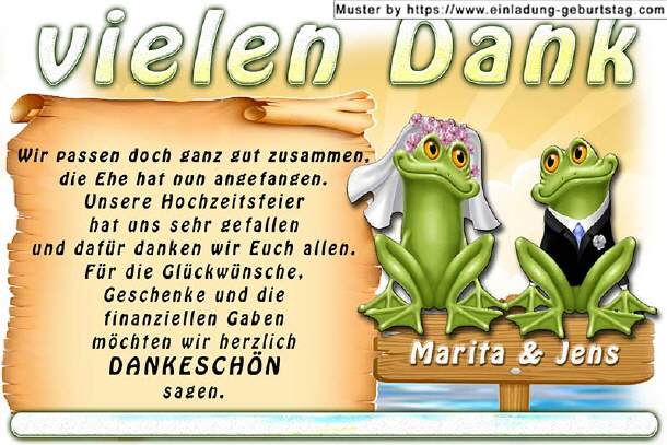 Dankeskarte Hochzeit - das Froschpaar