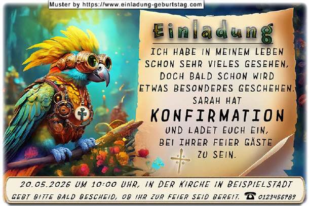lustige Einladung Konfirmation - der Papagei