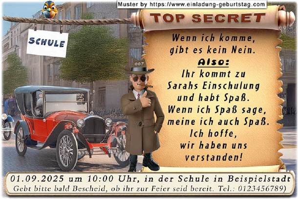 lustige Einladung Einschulung - Top Secret