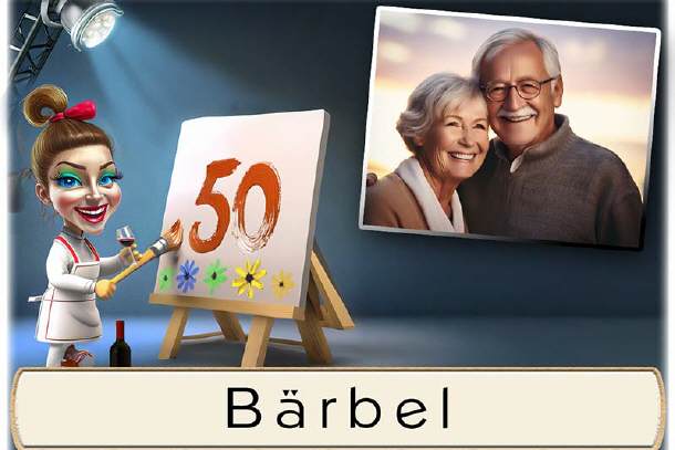 Tischkarte Goldene Hochzeit, die Malerin