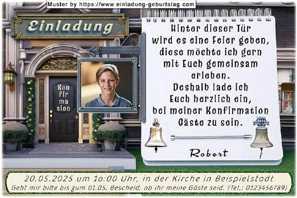 Einladung Konfirmation mit Foto und Tür
