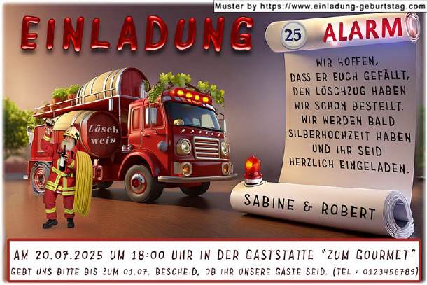 lustige Einladung Silberhochzeit - der Feieralarm
