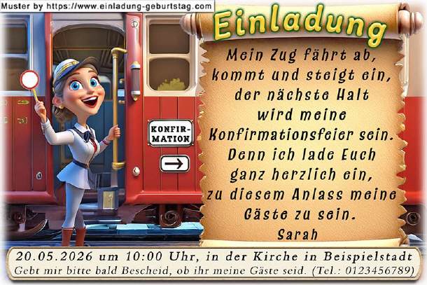 lustige Einladung Konfirmation - der Sonderzug
