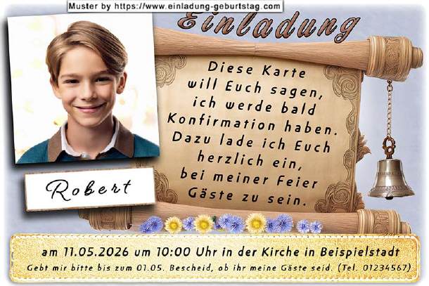 Einladung Konfirmation, nostalgische Schriftrolle