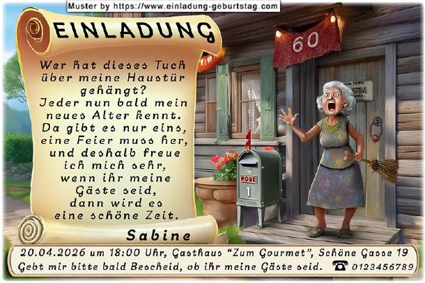 lustige Einladung Geburtstag - erschrockene Frau