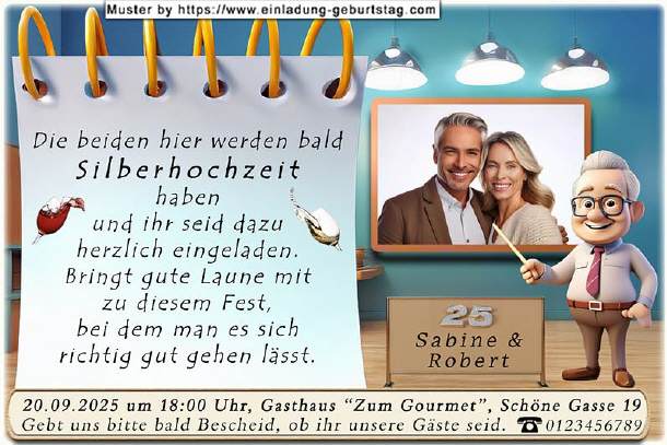 Einladung Silberhochzeit Foto auf Tafel