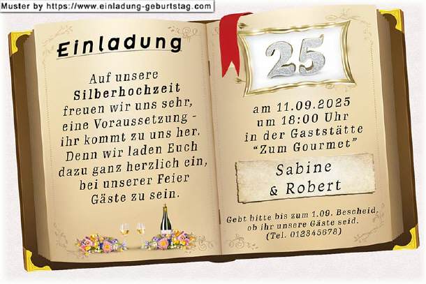 originelle Einladung Silberhochzeit - das Buch