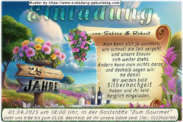 originelle Einladung Silberhochzeit - Holzschild