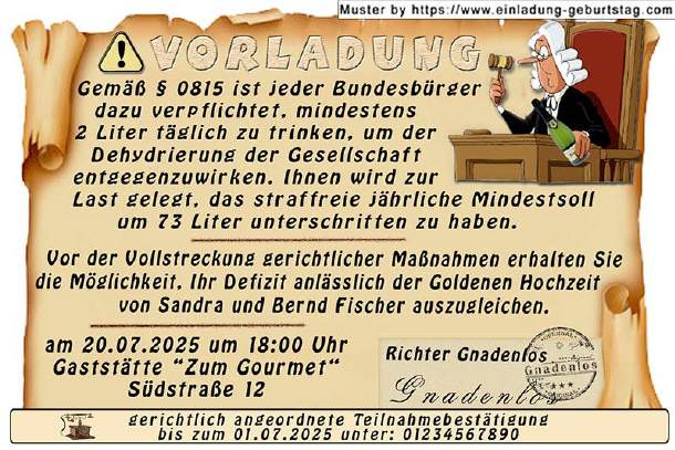 Einladung Goldene Hochzeit lustig - die Vorladung