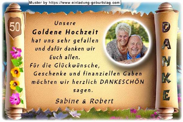 Danksagung Goldene Hochzeit - Foto auf Goldpapier