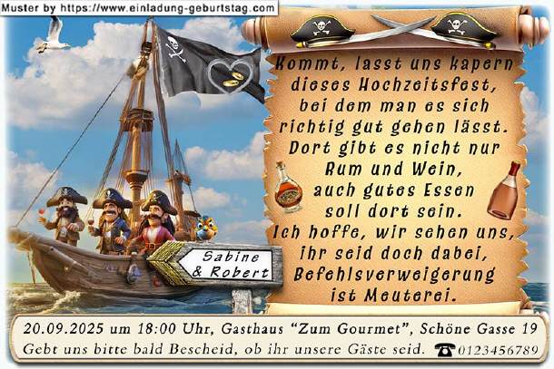 Hochzeitseinladung lustig - die Piraten