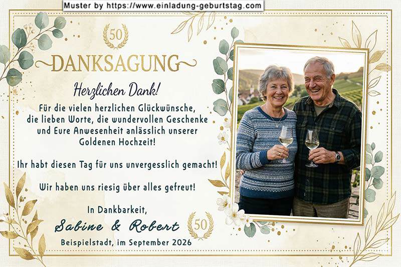 die Danksgungskarte zur Goldenen Hochzeit mit Ihrem Foto in einem Fenster