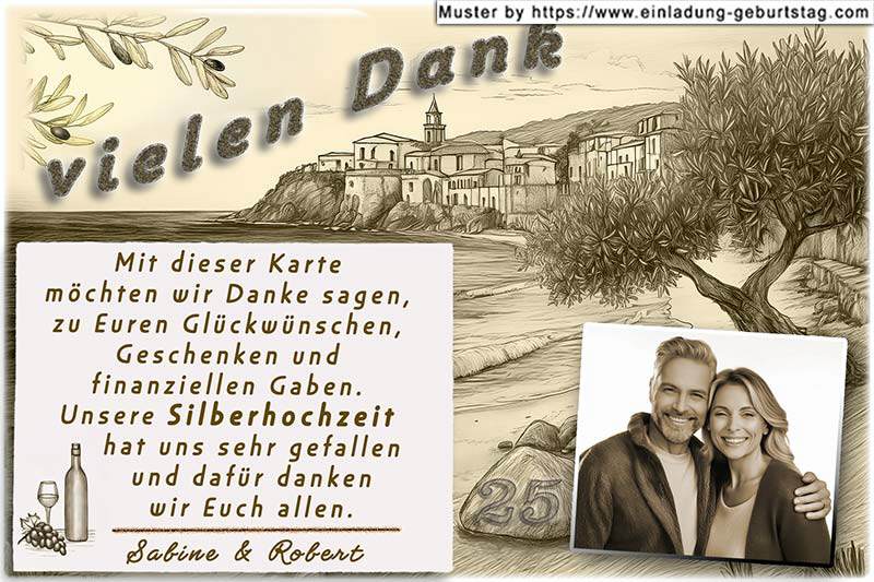 die Danksagungskarte zur Silberhochzeit mit Ihrem Foto auf einer Gioldpapierrolle