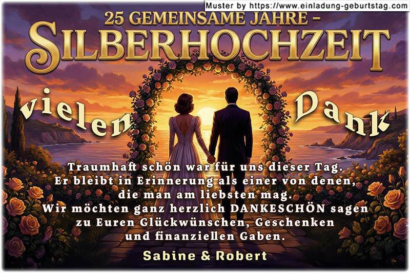 die Danksagungskarte zur Silberhochzeit mit Ihrem Foto in einem Buch