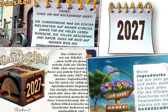 Die Danksagung zur Jugendweihe 2027 mit deinem Text und Foto