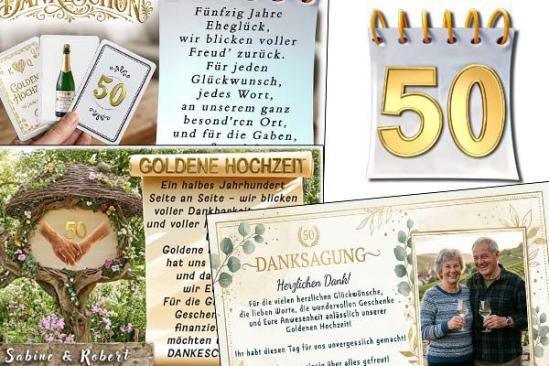 Danksagungskarten zur Goldenen Hochzeit mit oder ohne Ihr Foto mit frei wählbarem Dankestext