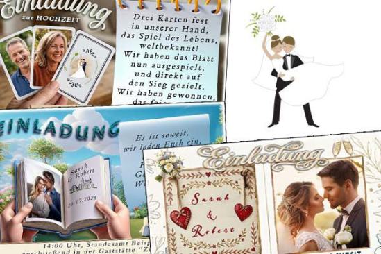 Einladungskarten zur Hochzeit mit Ihrem Foto und Ihrem eigenen Einladungstext