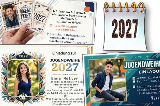 Einladungskarten zur Jugendweihe 2027 mit Foto auf modernen Karten