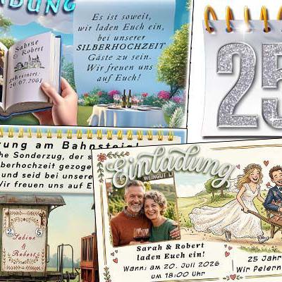 Die Einladung zu Ihrer Silberhochzeit mit Ihrem Foto