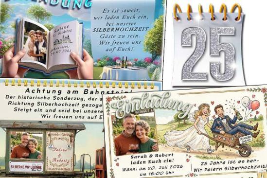 Einladungskarten zur Silberhochzeit mit Ihrem Foto und frei gestaltbarem Einladungstext