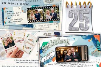 Einladungskarten zur Silberhochzeit mit Ihrem eigenen Foto