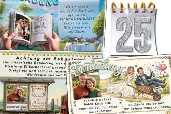 Einladungskarten zur Silberhochzeit mit Ihrem Foto und frei gestaltbarem Einladungstext