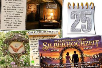 originelle Einladungskarten zu Ihrer Silberhochzeit mit Ihrem eigenen Einladungstext