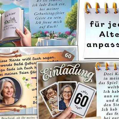 Einladungskarten zum Geburtstag mit Ihrem Foto, Ihr eigener Text für jedes Alter
