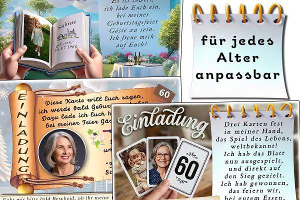Einladungskarten zum Geburtstag mit Ihrem Foto, Ihr eigener Text für jedes Alter