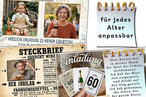 Einladungskarte zum Geburtstag lustig, originell oder mit Ihrem Foto und Ihrem Alter