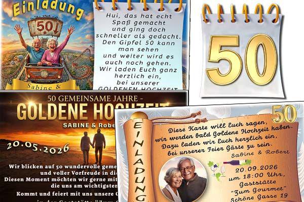 Die Einladung zur Goldenen Hochzeit mit Ihrem Foto, als lustige Einladungskarte oder originelle Karte.