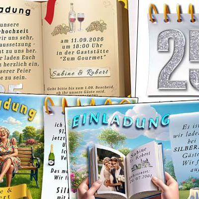 Die Einladung zur Silberhochzeit mit Ihrem Foto, als lustige Einladungskarte oder mit originellen Bildern.