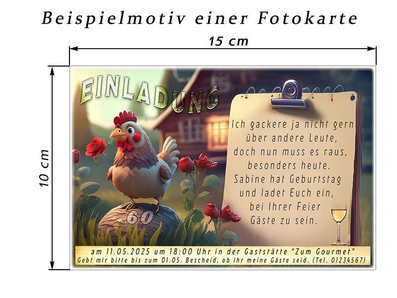 Beispiel und Maße einer Fotokarte bei der Bestellung von Einladungskarten oder Danksagungskarten