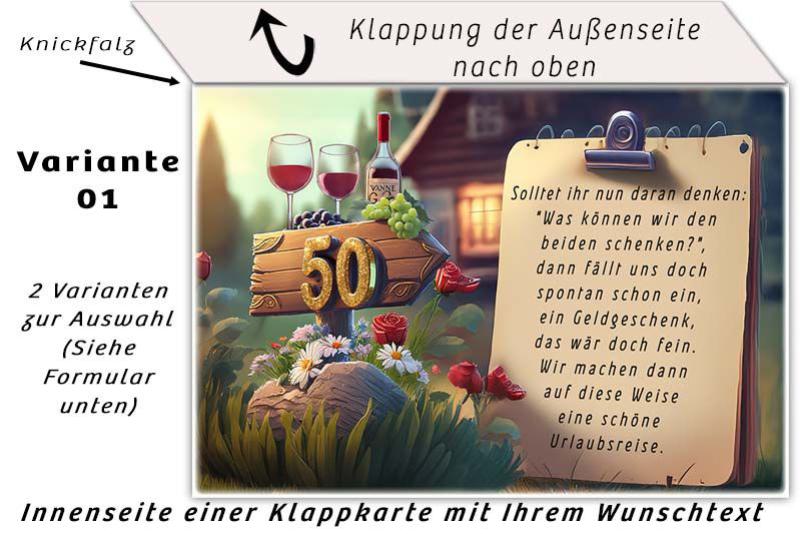 Beispielansicht der Innenseite einer Klappkarte bei der Bestellung von Einladungskarten zur Goldenen Hochzeit Variante 01