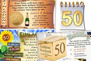 originelle Einladungskarten zur Goldenen Hochzeit als Klappkarte oder als Fotokarte