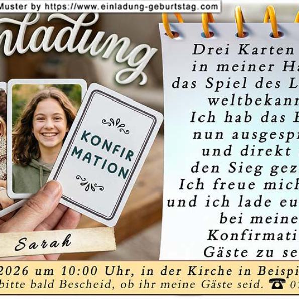Die Einladung zur Konfirmation mit deinem Foto in einer Goldpapierrolle