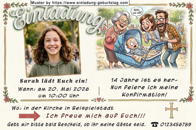 Die Einladung zur Konfirmation mit deinem Foto und den lustigen Hinweisen für deine Gäste