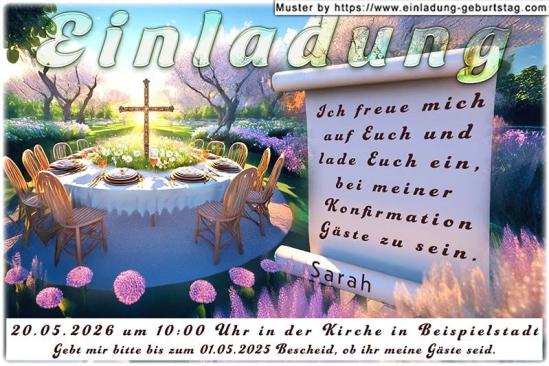 Auf eine Schriftrolle neben dem Feiertisch werden dein Einladungstext und dein Name gedruckt. Die feierliche Einladung zu deiner Konfirmation.