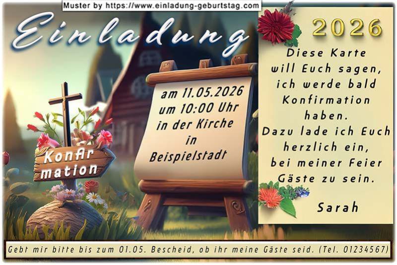 Die Einladung zur Konfirmation mit einer außen stehenden Staffelei. Datum, Uhrzeit und Ort deiner Feier werden auf eine Staffelei gedruckt.