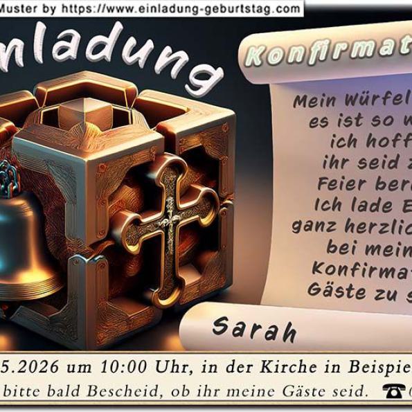 Die Einladungskarte zur Konfirmation mit dem geschwungenen Text