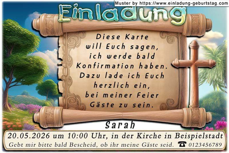 Die originelle Einladung zur Konfirmation - eine Schriftrolle im Holzlook mit einem Holzkreuz an der Seite, auf der sich dein Einladungstext befindet.