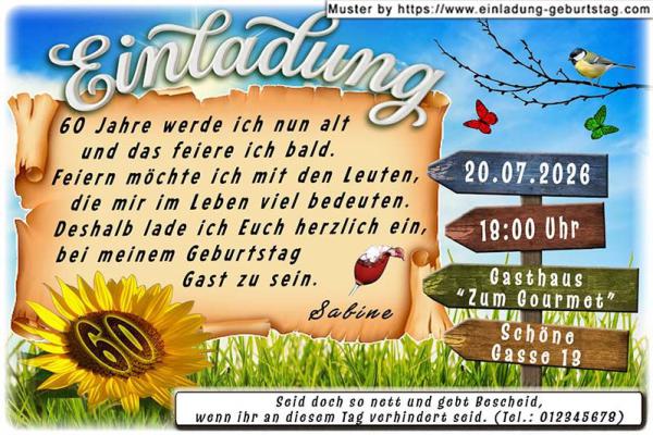 originelle Einladung Geburtstag mit Ihrem Alter in der Mitte einer Sonnenblume