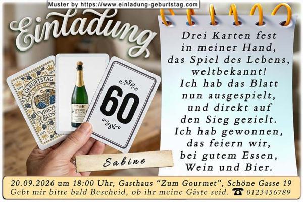 originelle Einladung Geburtstag mit Ihrem Alter auf einer Spielkarte in der Hand